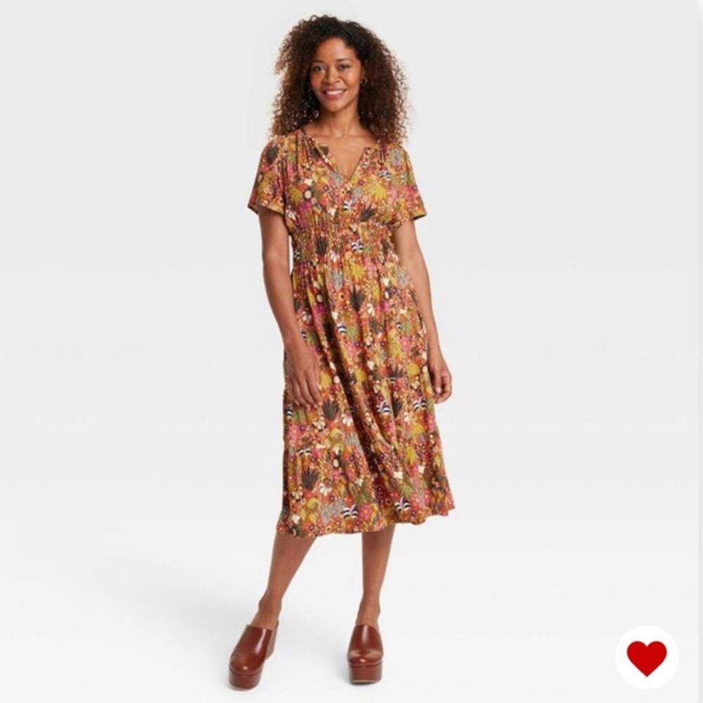 Target Latino‎ Heritage Midi Dress Tropical Resort V-Neck Women Brown Small NWT